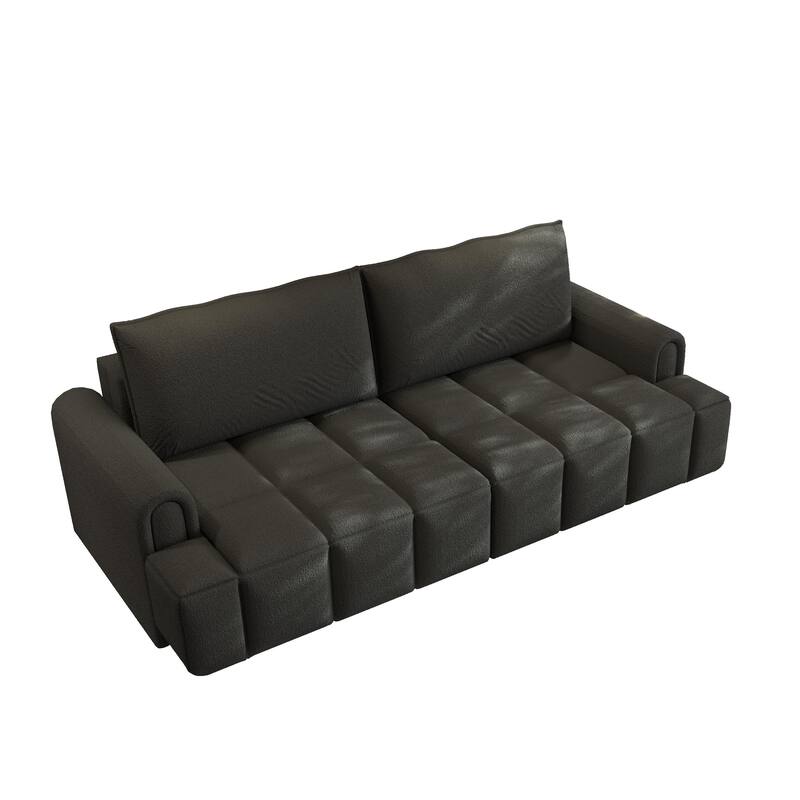 90.2" Sleeper Sofa with Pull-Out Bed, 3-in-1 Convertible Sofa Bed, Large Teddy Loveseat with Adjustable Backrest & Storage Seats