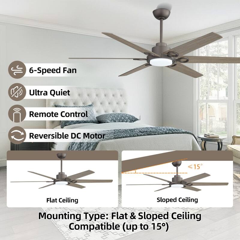 MLiAN 64 in 6 Playwood Blades Dc Motor Indoor Downrod Standard Ceiling Fan With Remote - 64''