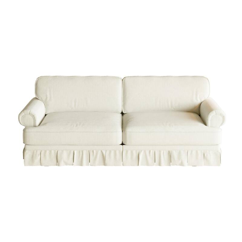 74" Luxuriously Comfy Chenille Sofa with Rolled Arms and Pleated Skirt Design