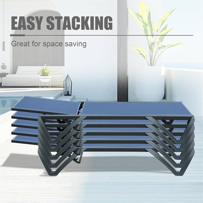 All Weather Reclining Chair for Patio with 5 Position Adjustable Backrest and Wheels, 2 Pieces Aluminum Plastic Lounge Chaise