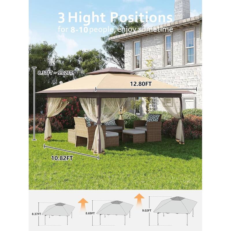 13x13 Outdoor Pop up Gazebo, with Mosquito Netting - 13*13Ft