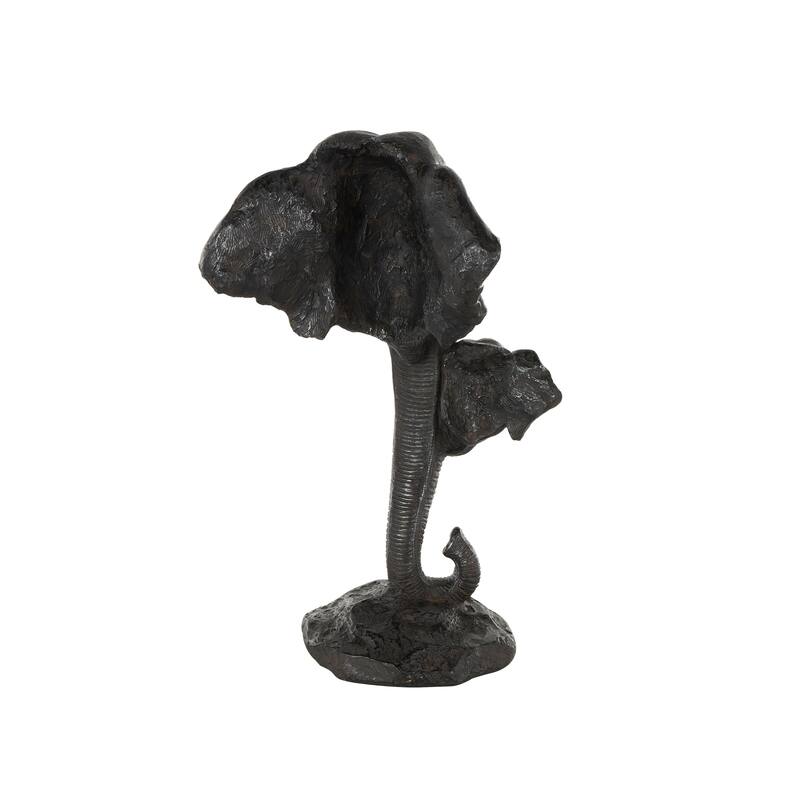 Black Polystone Mom and Baby Elephant Decorative Sculpture