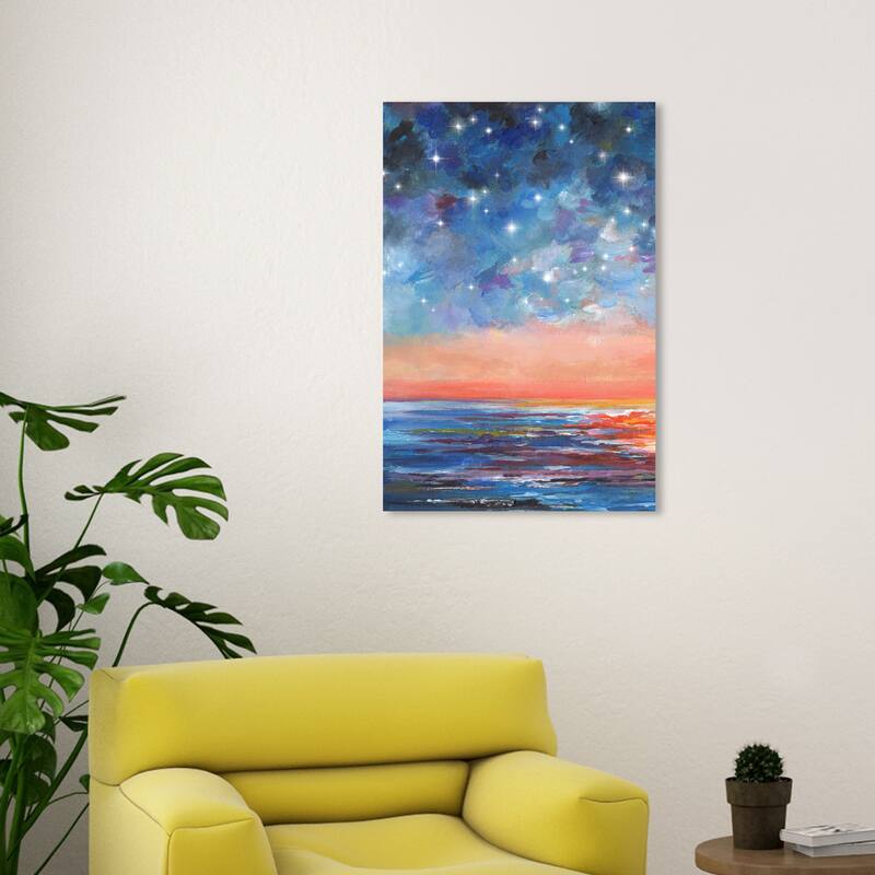 Wynwood Studio Canvas Astronomy and Space Night Stars I Blue and Pastel Orange Nautical & Coastal Wall Art Canvas Print - 30 x 20