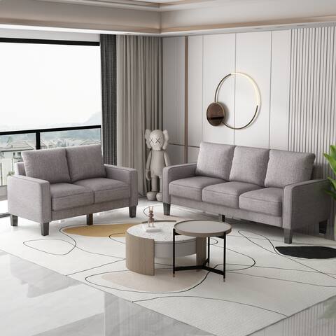 3 Pieces Nordic Style Sofa Set Living Room Sofa, Loveseat and 3 Seats Couch with Storage Design & Removable Cushions