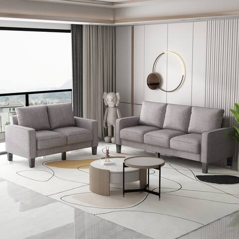 Modern Living Room Furniture Sofa in Beige Fabric with Loveseat+3-seater Sofa with Removable Storage Box