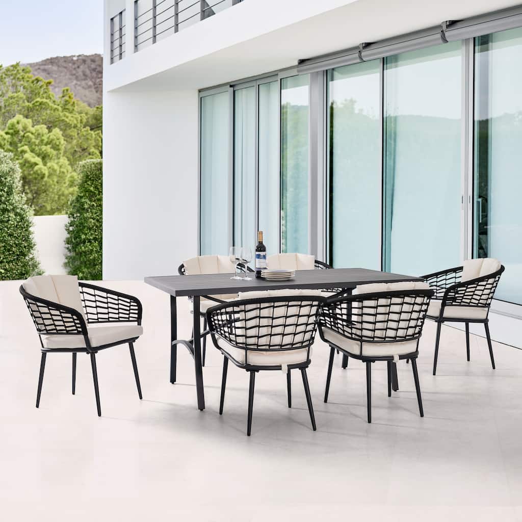 Outdoor Aluminum Dining Set with Powder-Coated Frame, Beige