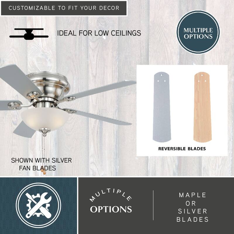 Expo 42 inch Flush Mount Satin Nickel Ceiling Fan with LED Light Kit - 42-in W x 12.5-in H x 42-in D