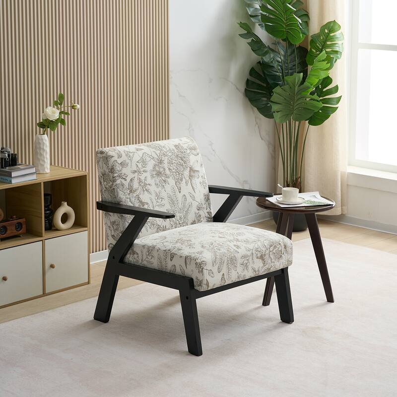 Upholstered Accent Chair, Lounge Arm Chair with Solid Wood Frame