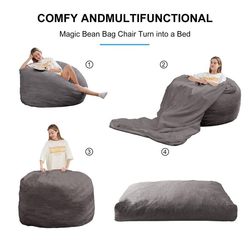 Mixoy Faux Plush Lazy Bean Bag Chairs,Oversized Fluffy Accent Chair,Fuzzy Sofa