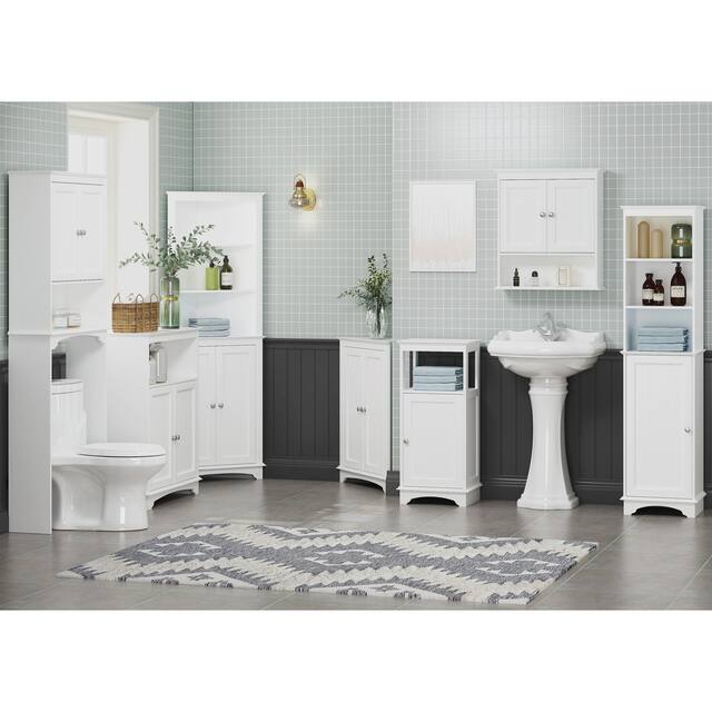 Spirich -Bathroom Storage,Tall Corner Cabinet with 2 Doors and 3 Tier Shelves,White