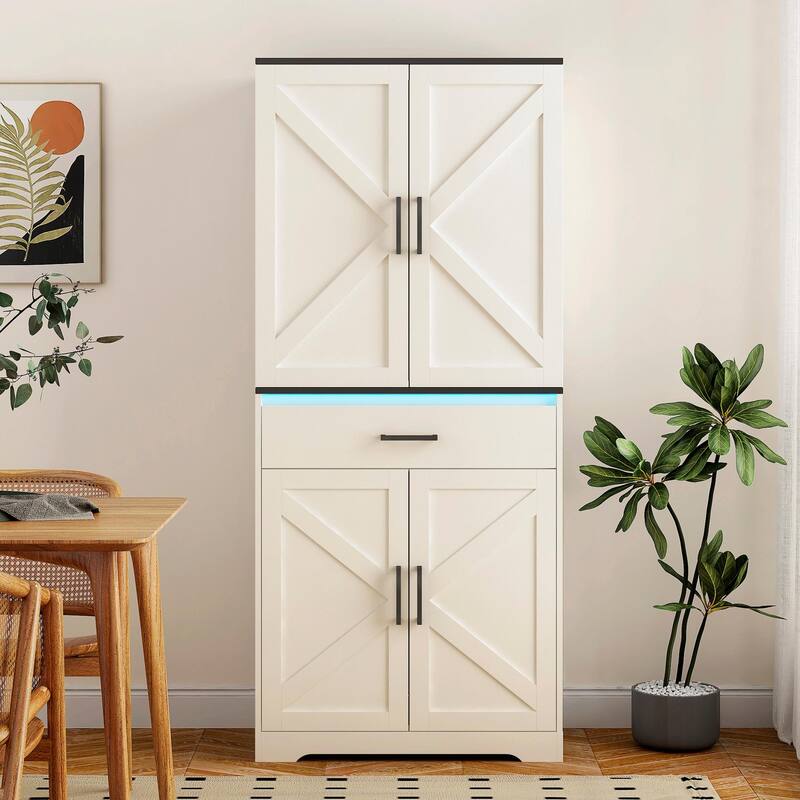 Modern Kitchen Pantry Cabinet with LEDs and Drawer