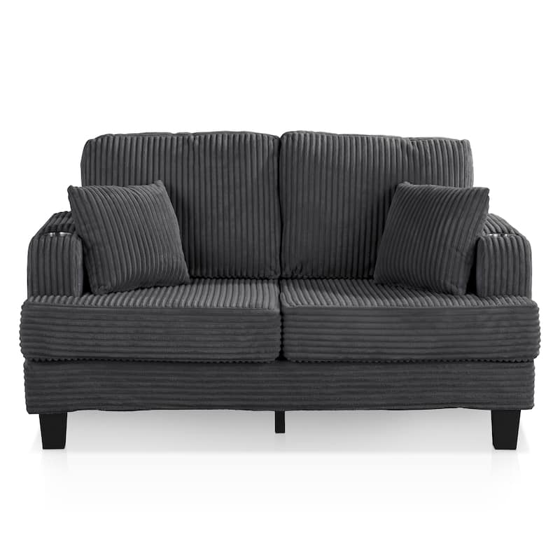 DH BASIC Modern Chenille Loveseat with Cup Holders and Side Pockets by Denhour