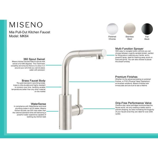 Miseno Mia Pull-Out Kitchen Faucet with Multi-Flow Spray Head - - Bed ...
