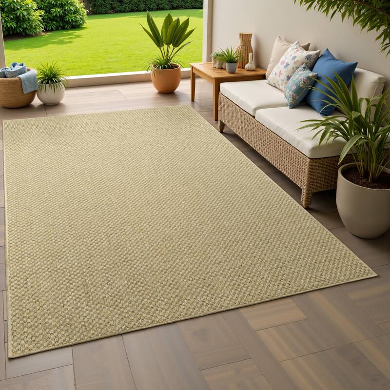 Style Haven Veranda Tonal Woven Basket Weave Indoor-Outdoor Rug - 3' 7" x 5' 6" - Light Brown - Rectangle