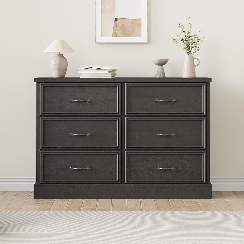 Modern 6 Drawer Bedside Storage Cabinet for Bedroom Organization - Black