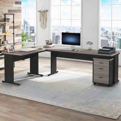 83" L-Shaped Executive Desk, Large L Office Desk with 3-Drawer Mobile File Cabinet, Business Furniture Desk Workstation