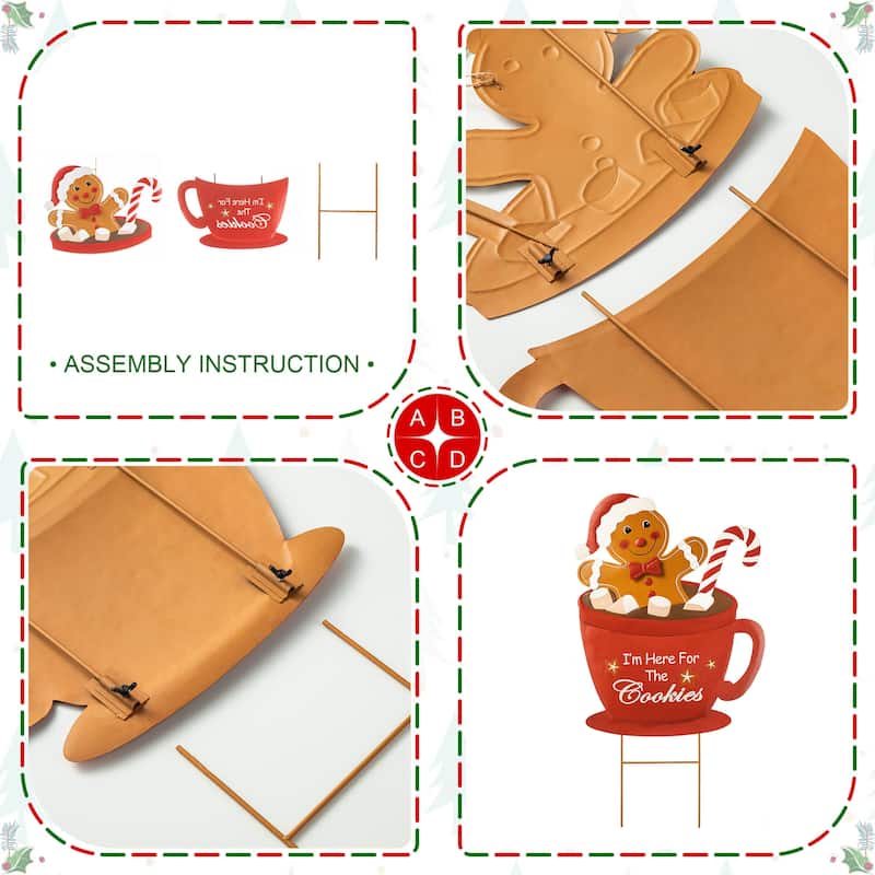 Glitzhome Christmas Gingerbread Boy Girl Yard Stakes Standing Hanging Decoration