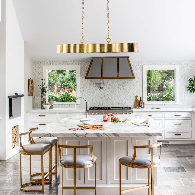 5-Light Antique Gold Wavy Dimmable Kitchen Island Chandelier Hanging Pendant