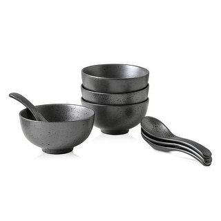Stone Lain Valencia Bowls and Spoons Serving Set Porcelain, Metallic Grey