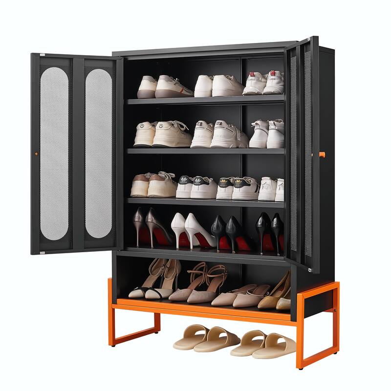 High Shoe Cabinet with Adjustable Partitions & Mesh Doors