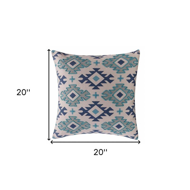 HomeRoots 20" X 20" Navy And Light Gray 100% Cotton Geometric Zippered Pillow