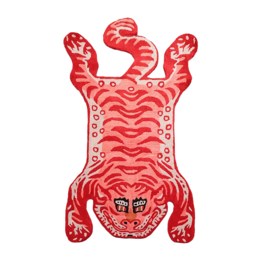 Hand Tufted Hand Made Wool Tiger Novelty Oriental Area Rug Coral - 3' x 5'