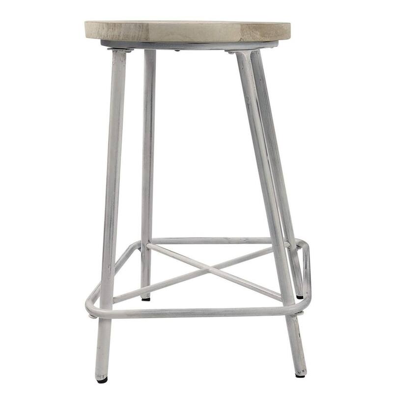 Driftwood Seat Counter Stools - 24" - Whitewash Finish - Set of 2