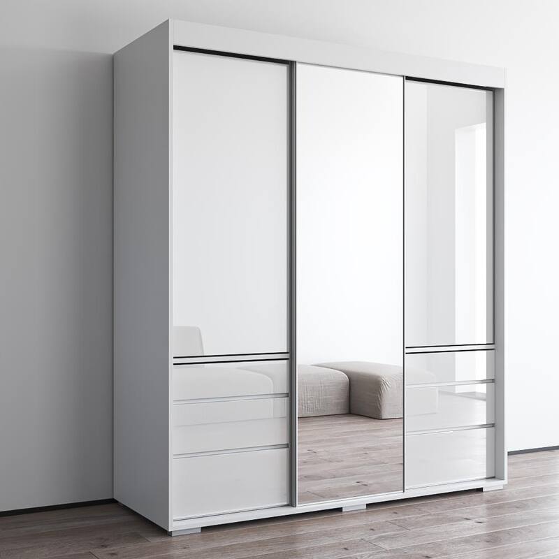 Monaco 3-door Modern 71-inch Wardrobe with Mirror