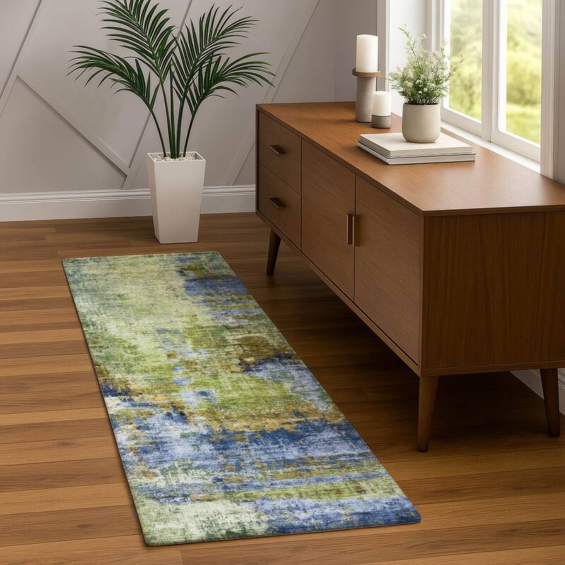 Machine Washable Indoor/ Outdoor Abstact Contemporary Chantille Rug