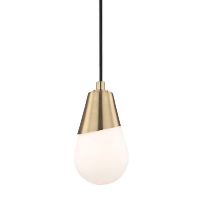 Mitzi by Hudson Valley Cora 1-light Aged Brass Pendant, Opal Etched Glass