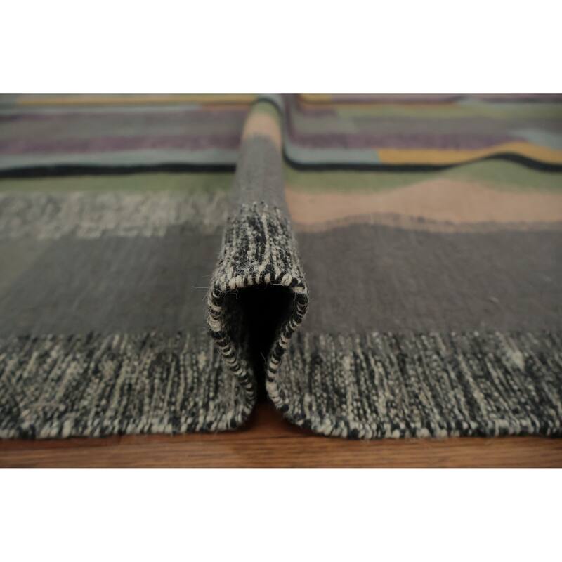Hand Woven Oriental 100% Wool Carpet Southwestern Modern Multi-Colored Kilim Area Rug - 12' 4'' X 9' 1''