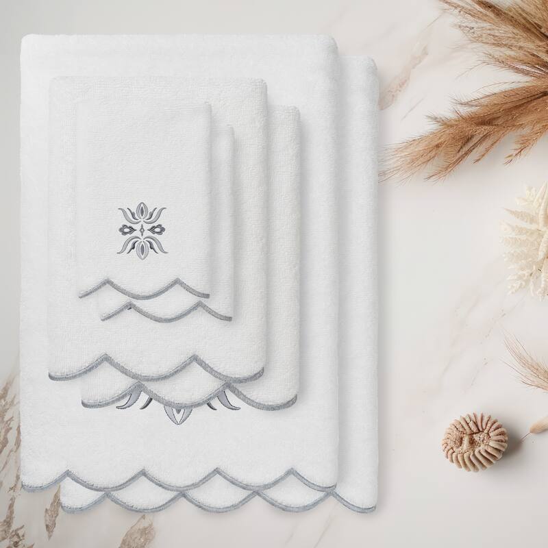 Authentic Hotel and Spa 100% Turkish Cotton FLOWER CREST Scallop Towel Collection