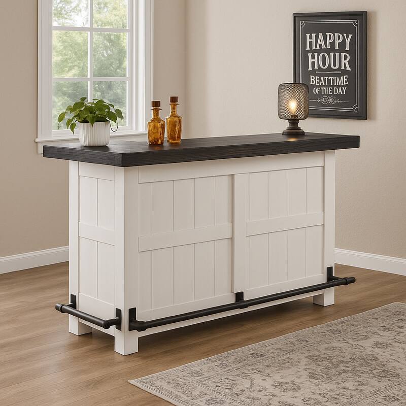 Orso Freestanding Home Bar Counter w Storage, 78 Inch White Solid Wood