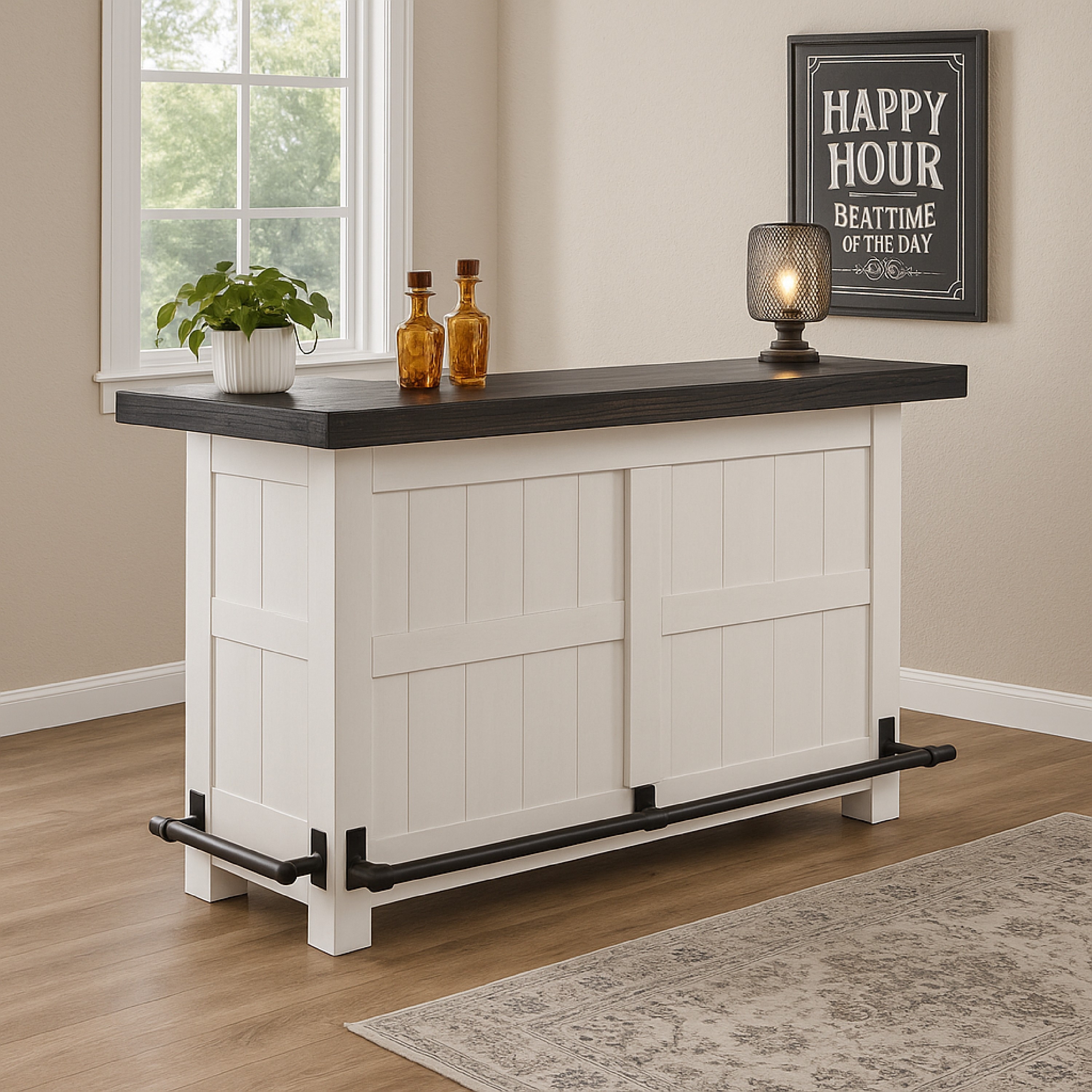 Zeka Freestanding Bar Table, Pull Out Tray, 80 Inch Top, Gray Wood