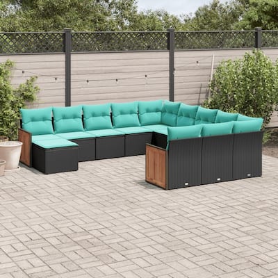 vidaXL 12 Piece Patio Sofa Set with Cushions Black Poly Rattan