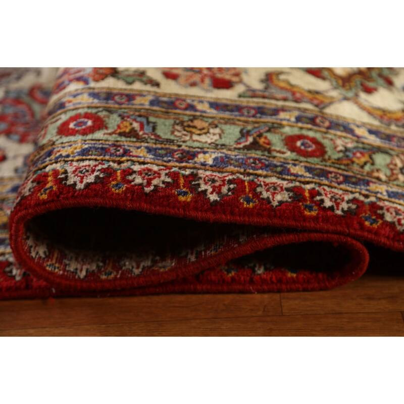 Hand Knotted Oriental 100% Wool Carpet Traditional All-Over Red Tabriz Area Rug - 16' 7'' X 10' 11''