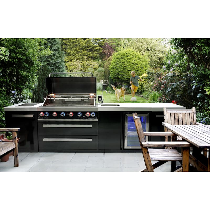 Mont Alpi MAi805-BSSBEV 44-inch 6-Burner 115000 BTU Black Stainless Steel Outdoor Kitchen Island Grill + Beverage Center - N/A