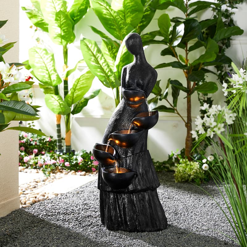 Glitzhome 39"H LED Polyresin 5-Tiered Woman Stone Sculpture Water Fountain Outdoor