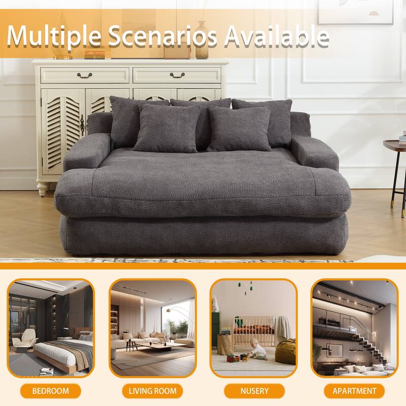 Chenille Upholstered 2-seater Deep Seat lazy sofa bed With 5 back pillows