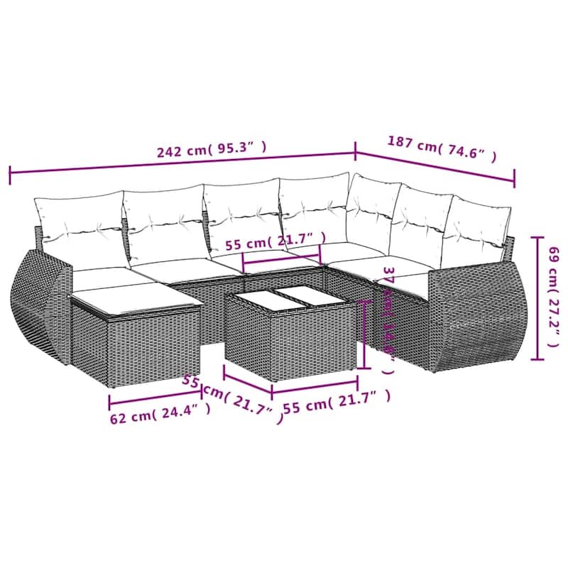 vidaXL 7 Piece Patio Sofa Set with Cushions Black Poly Rattan