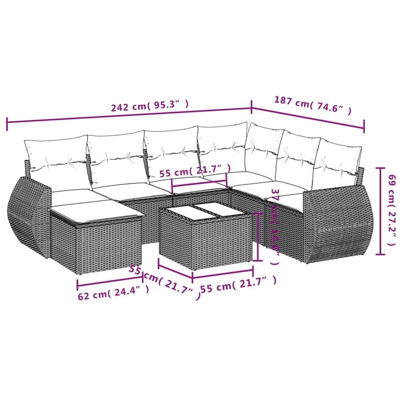 vidaXL Patio Sofa Set with Cushions Outdoor Conversation Furniture Poly Rattan