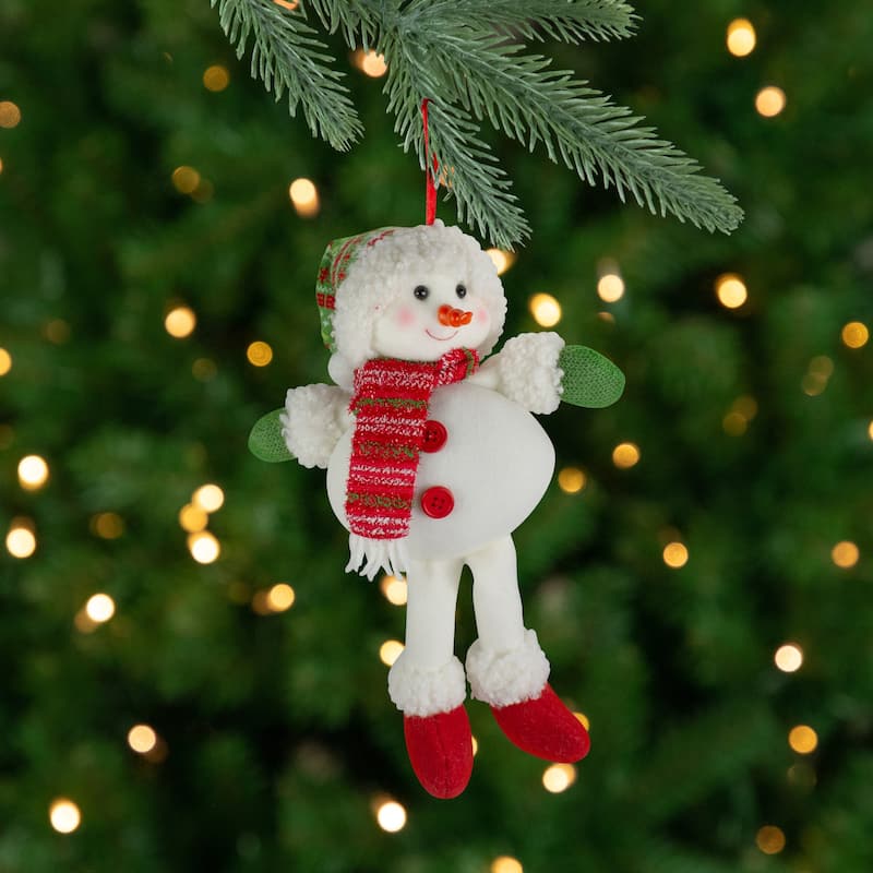 13" Jolly Smiling Plush Snowman Hanging Christmas Ornament