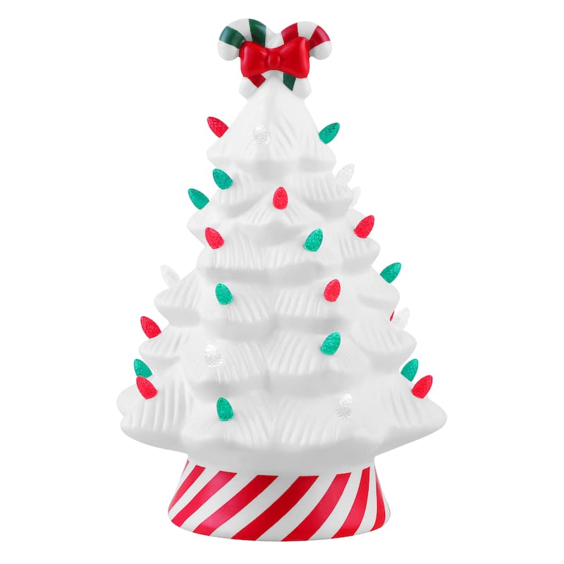 12" Nostalgic Ceramic Lit Candy Cane Tree - Red