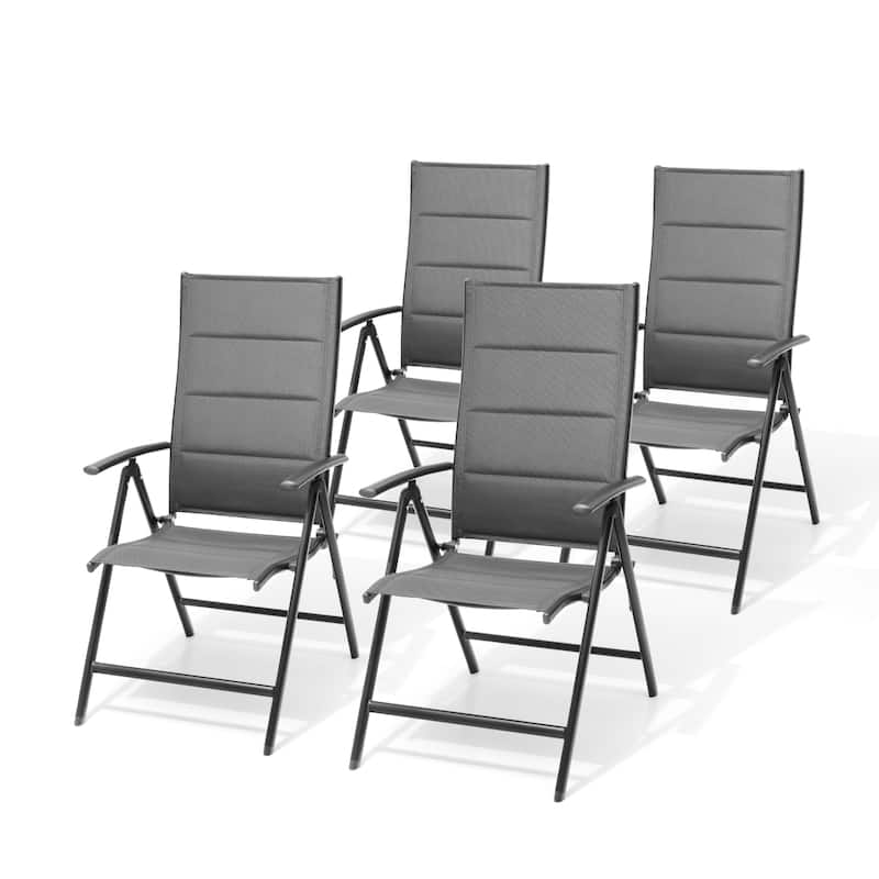 Pellebant Patio Folding Dining Chairs Aluminum Padded Adjustable - Dark Grey-4PCS