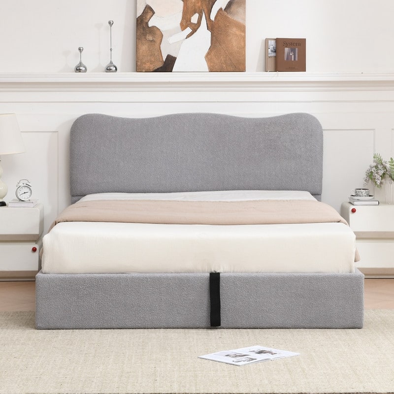 Hydraulic Lift Up Storage Upholstered Platform Bed - Grey - Full