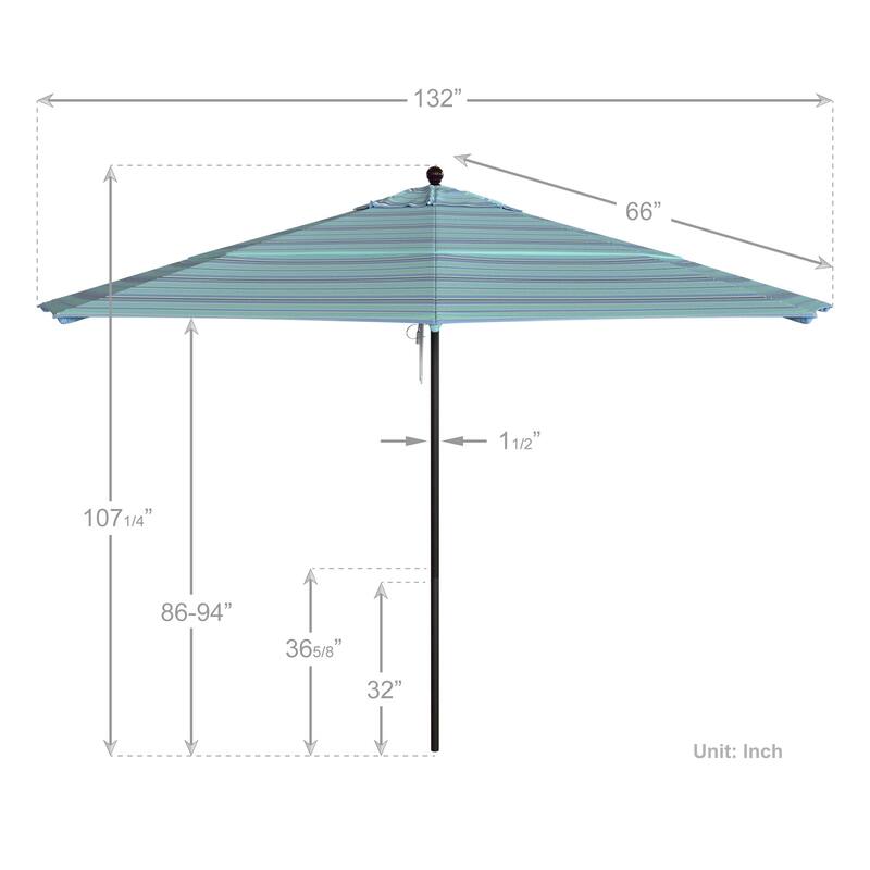 California Umbrella 11' Rd Aluminum Frame, Fiberglass Rib Patio Umbrella, Push Open, Bronze Finish, Sunbrella Fabric