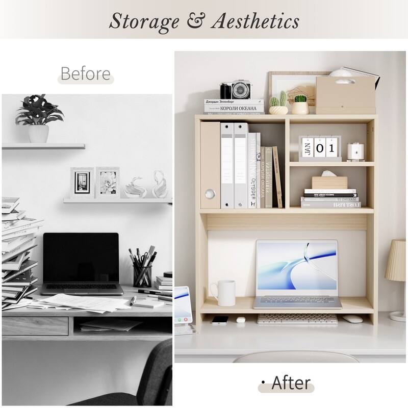 Desktop Shelf Bookshelf Storage for College Dorm Office Home, White