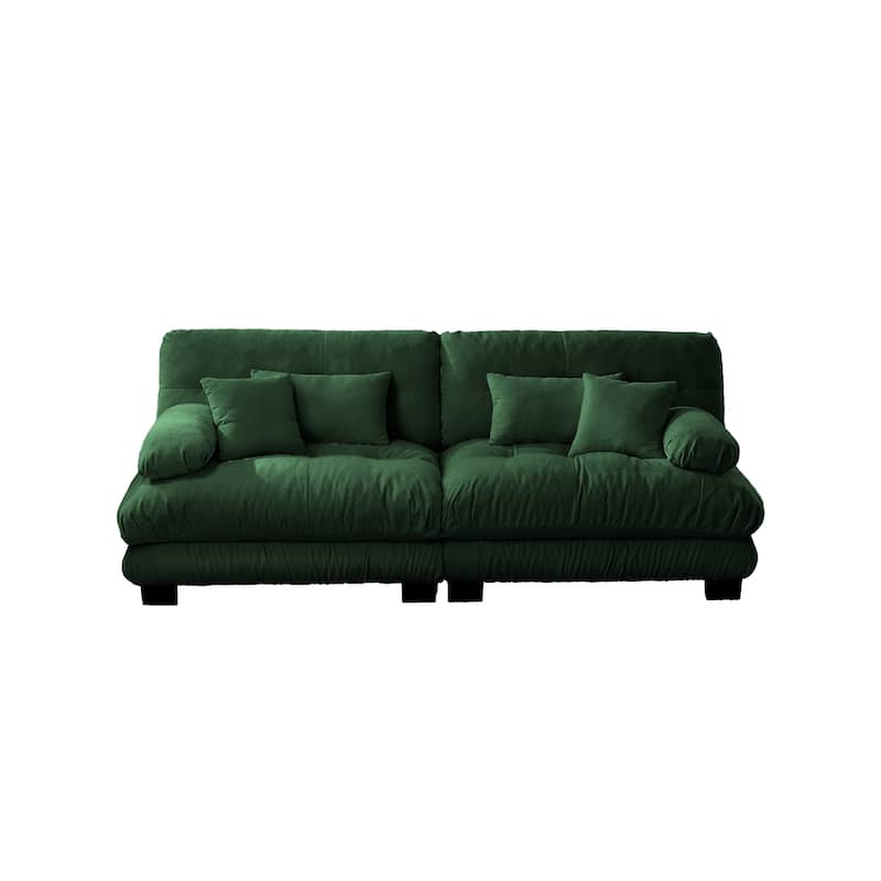 Cloud Couch 2 Seater Sofa for Living Room, Chenille 2 - Seat sofa with 2 Lumbar pillows and 2 throw pillows,Chenille Green