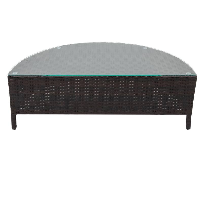 5-Piece All-Weather Brown PE Rattan Sectional Sofa Set - Outdoor Patio Half-Moon Wicker Furniture with Tempered Glass Table