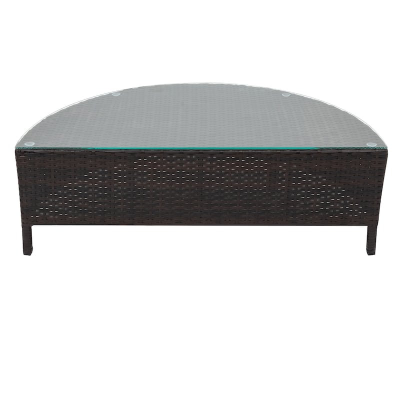 5-Piece Outdoor Rattan Half-Moon Sectional Sofa Set with Tempered Glass Coffee Table